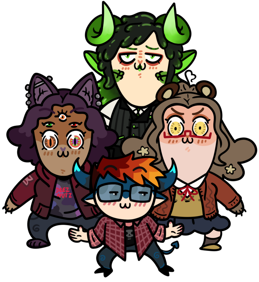 chibi art of Razz with their friends in the style of Pop Team Epic
